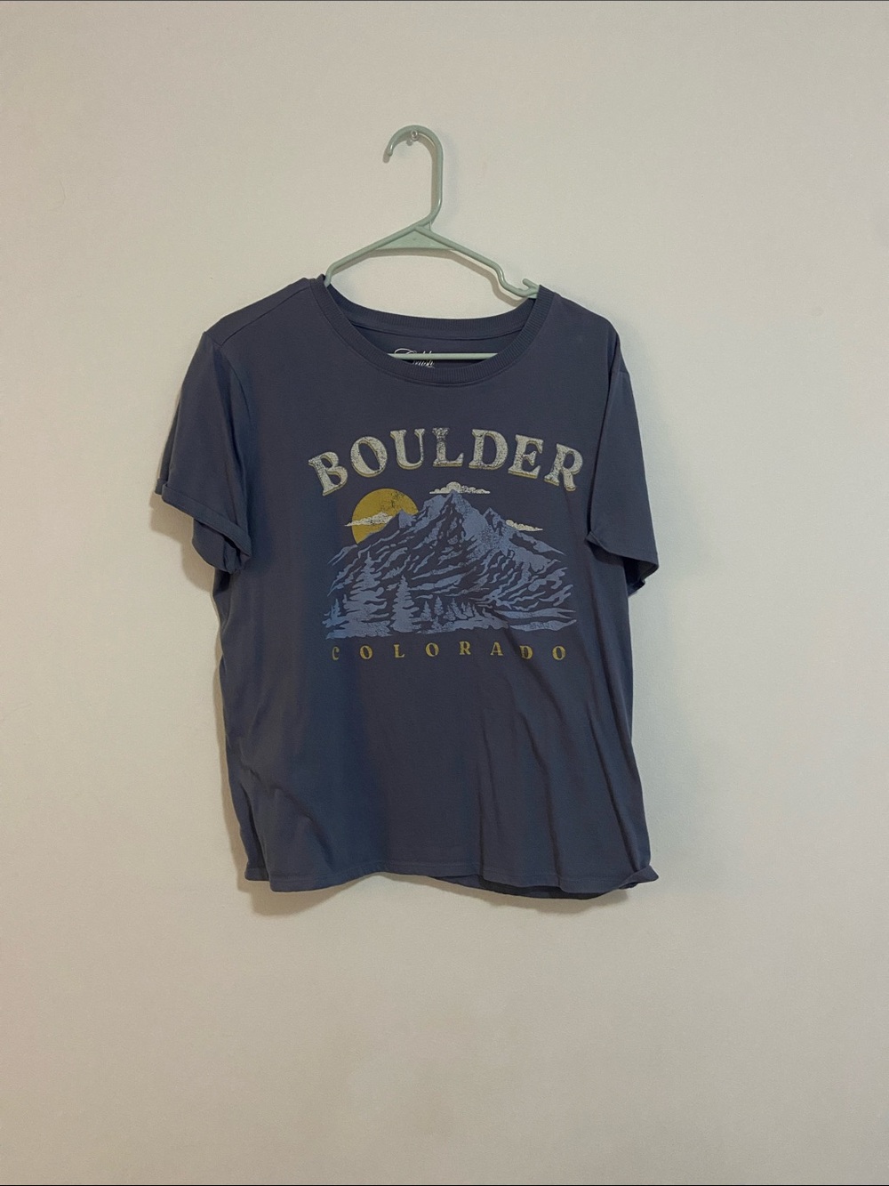Cold crush dusty blue Boulder, Colorado t-shirt.